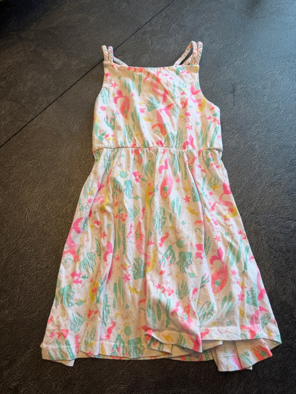 Girls' White Mermaid Print Sundress - Pink & Aqua size 7/8
